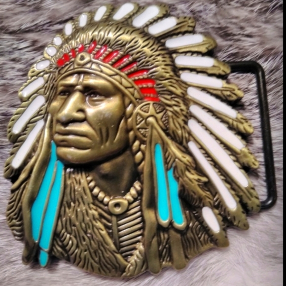 Native American Indian chief head belt buckle - Picture 1 of 3